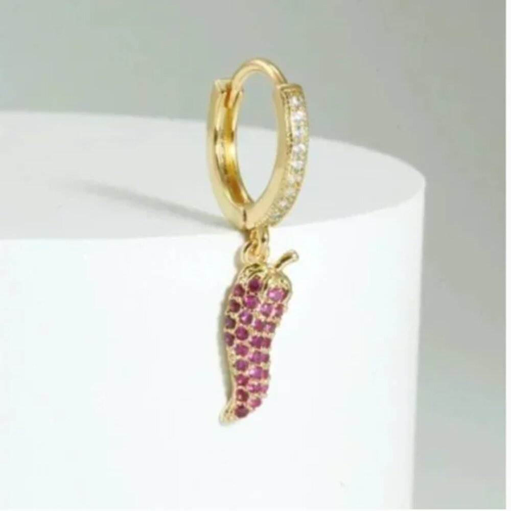 ❤️ FREE Pepper Chili Tamale Rhinestone Hoop Chic Charm Fruit Snack Earring 1Pc